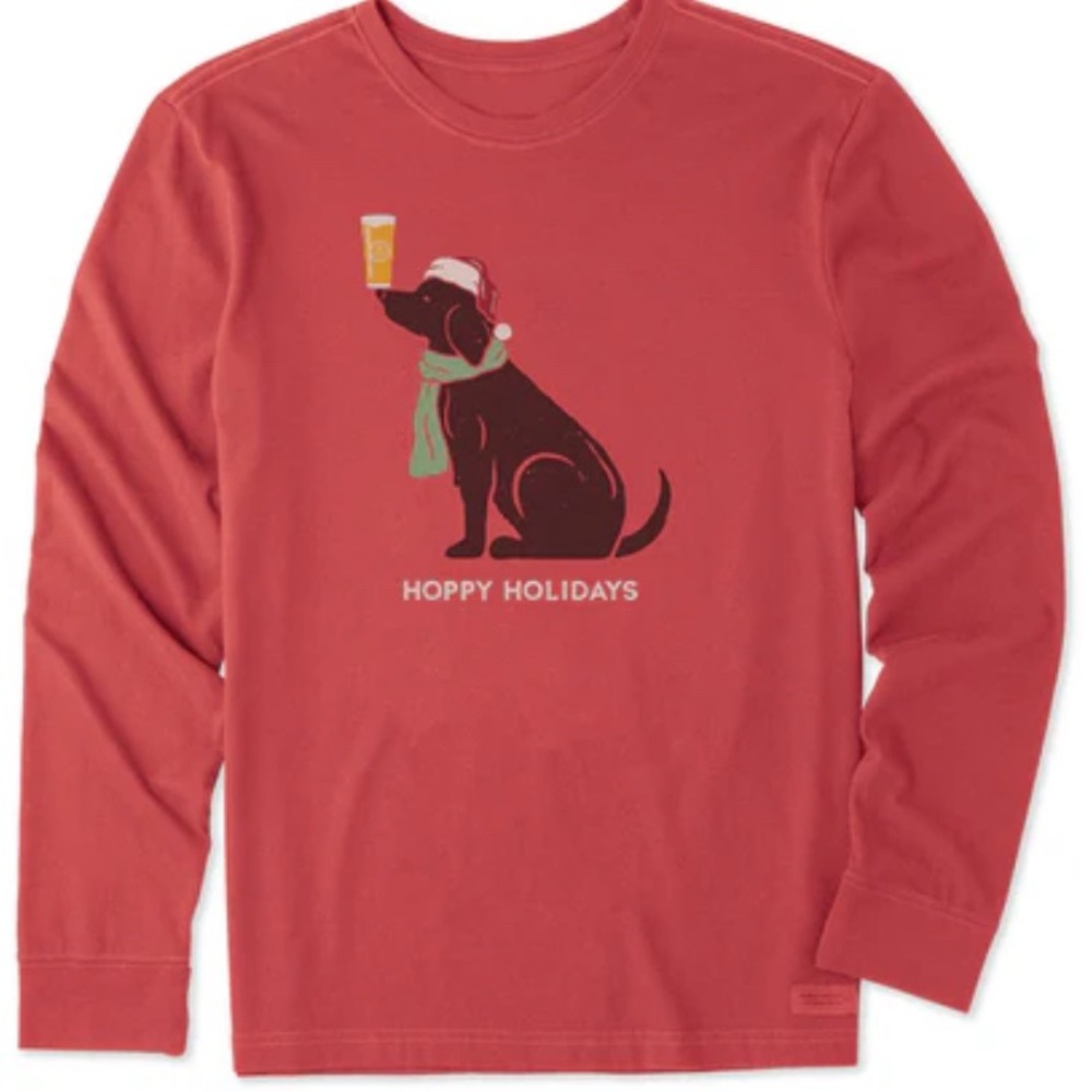 NWT Life is Good Hoppy Holidays Crusher Tee Long Sleeve Dog Christmas